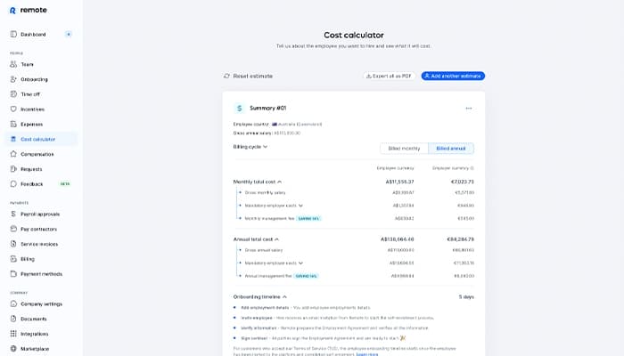 Remote Employer Cost Calculator