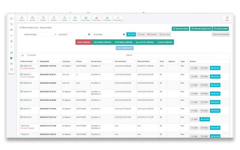 Rentrax Orders list