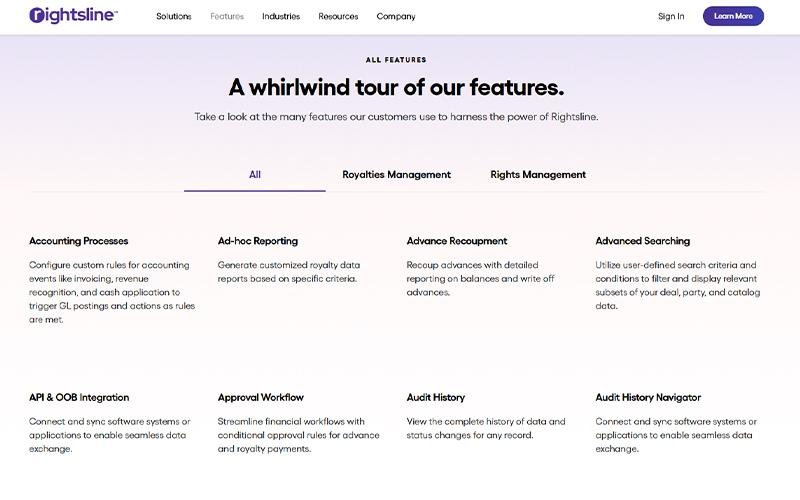 Rightsline Tour of the Features