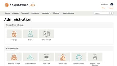Roundtable Online Learning LMS Administration dashboard