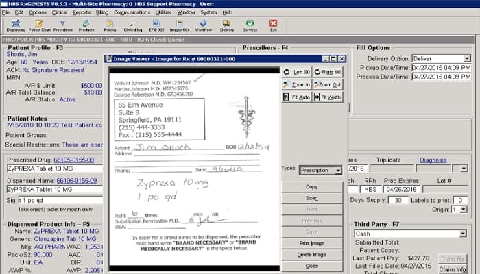 Rx30 Pharmacy System Patient profile