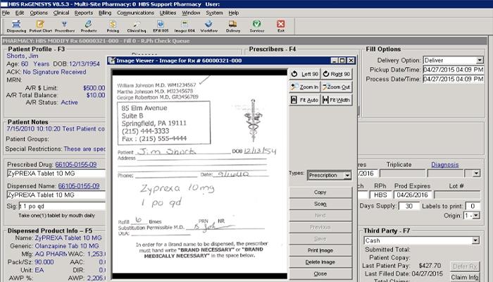 Rx30 Pharmacy System Patient profile