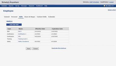 ScheduleAnywhere Tracking skills, certifications & training