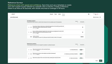 Screenshot of candidate and employment questions asked in an Xref reference check survey