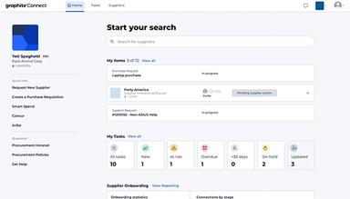Search for a new supplier, manage pending connections,view reports, and track project tasks all from the Graphite dashboard