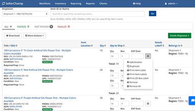 SellerChamp Manage Shipments