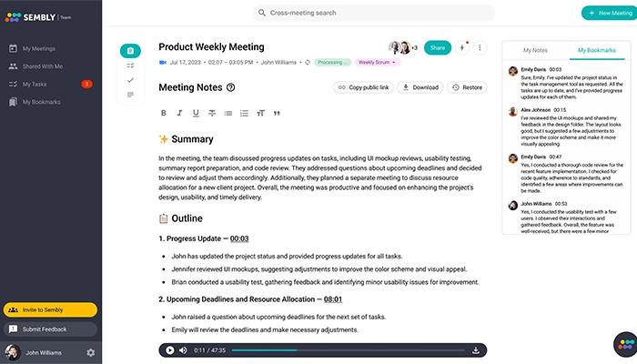 Sembly AI Meeting Notes with AI summaries