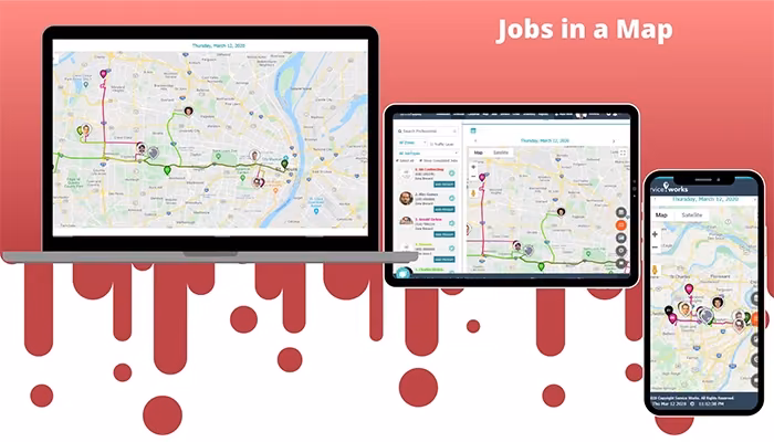 ServiceWorks Jobs Shown in a Map