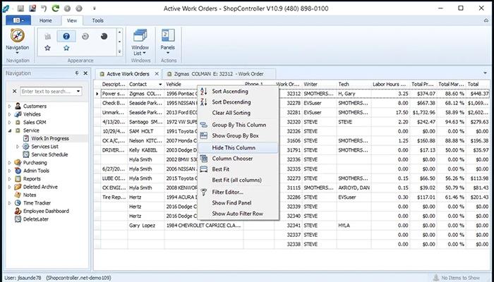 ShopController Active Work Orders
