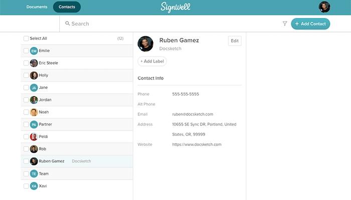 SignWell Document Contacts View