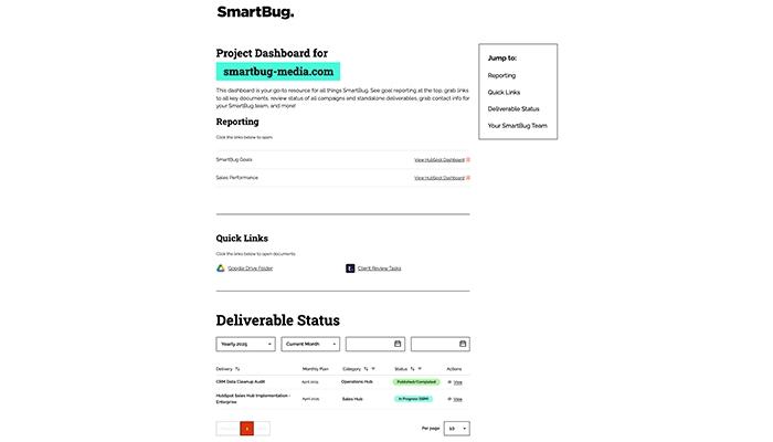 Smart Bug Media Client Dashboard