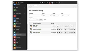 TYPO3 Software backend user management