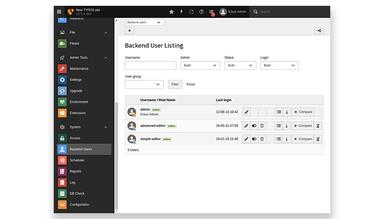 TYPO3 Software backend user management