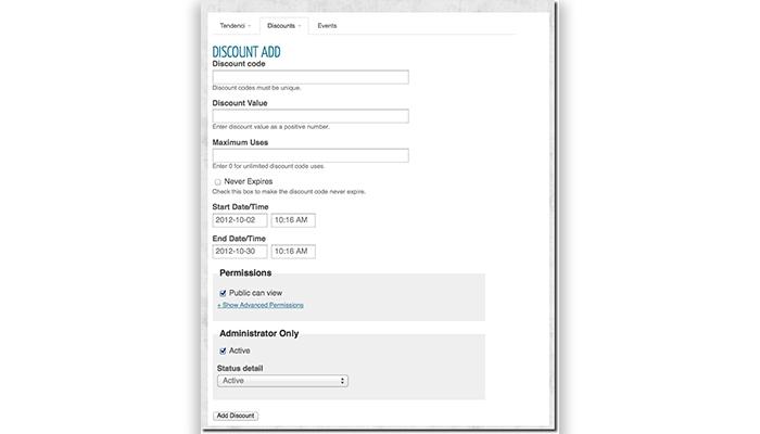 Tendenci Software Manage Discounts