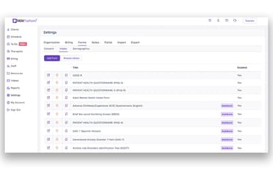 TheraPlatform Browse Library Settings
