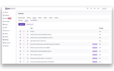 TheraPlatform Browse Library Settings