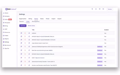 TheraPlatform Browse Library Settings