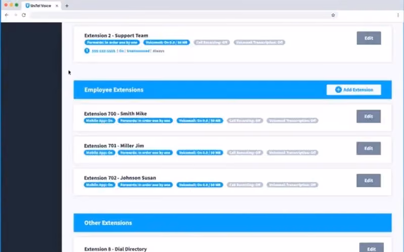 Unitel Voice Employee Extensions