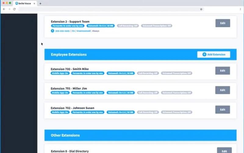 Unitel Voice Employee Extensions
