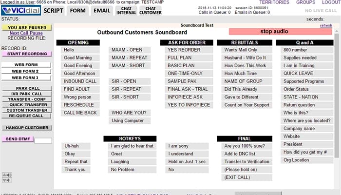 VICIdial Outbound customer scoreboard