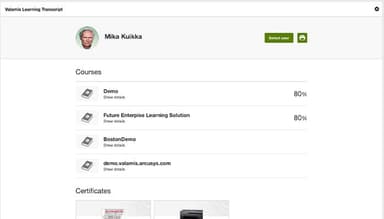 Valamis LXP Learning transcript