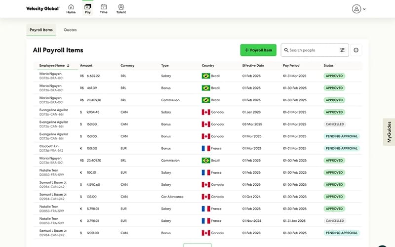 Velocity Global All Payroll Items