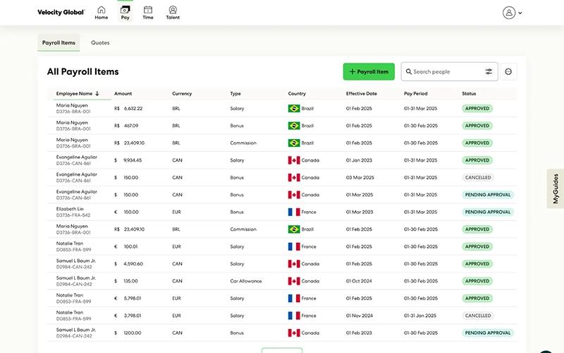 Velocity Global All Payroll Items
