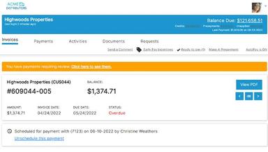 Versapay Customer portal scheduled payment
