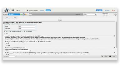 Voiptime Cloud Agent interface with the call script
