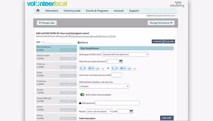 VolunteerLocal Add Shifts