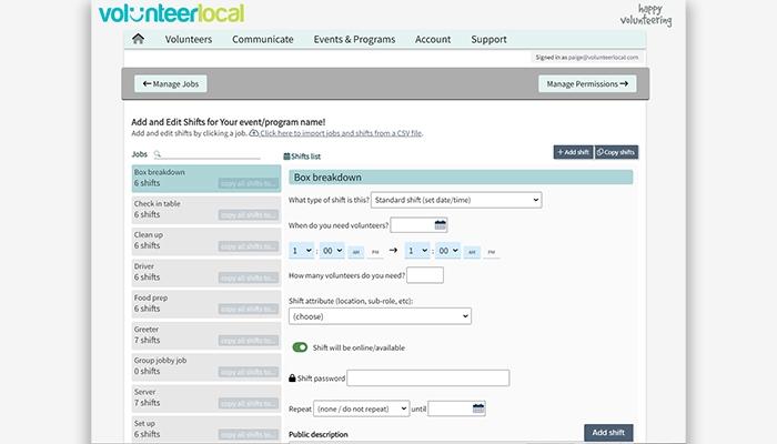VolunteerLocal Add Shifts