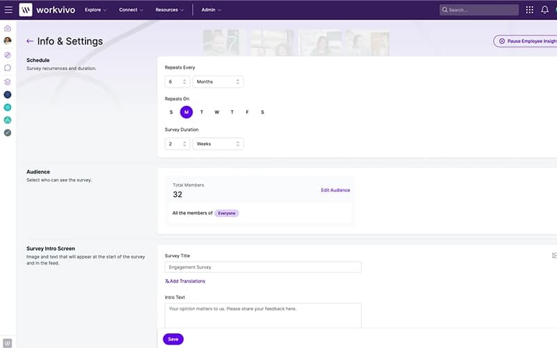 Workvivo Employee Insight Settings