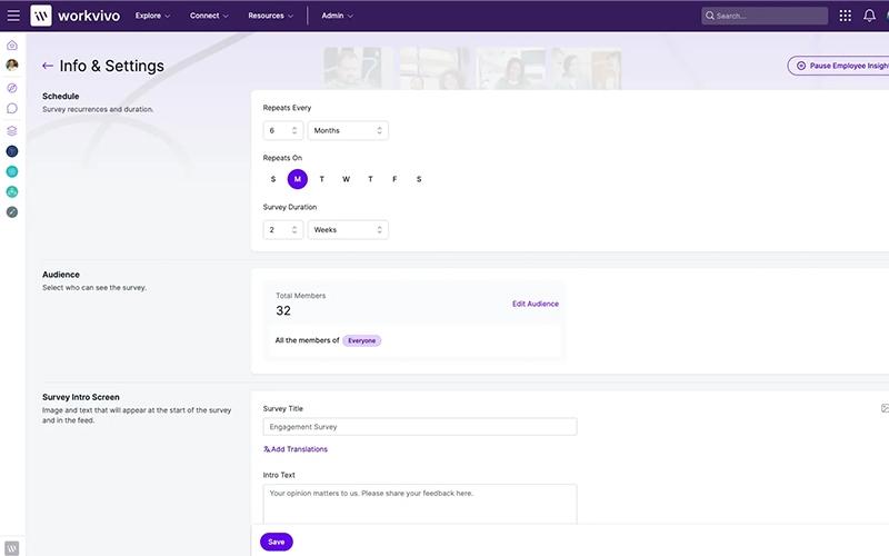 Workvivo Employee Insight Settings