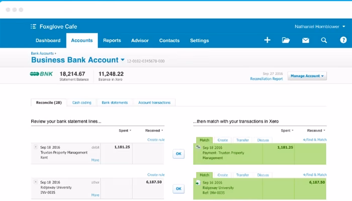 Xero bank account management