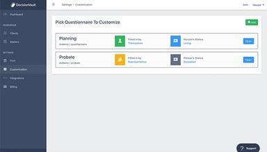 DecisionVault Create multiple questionnaires for intake management