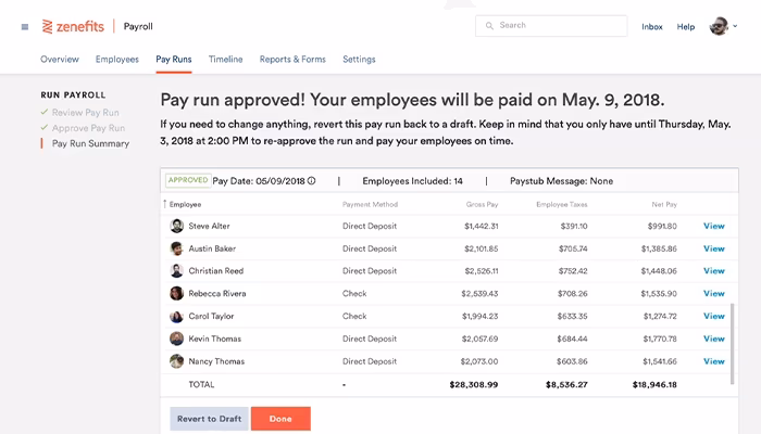 Zenefits Payroll Approval