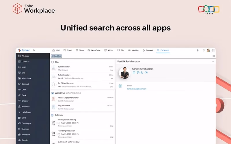 Zoho Workplace Unified Search Across All Apps