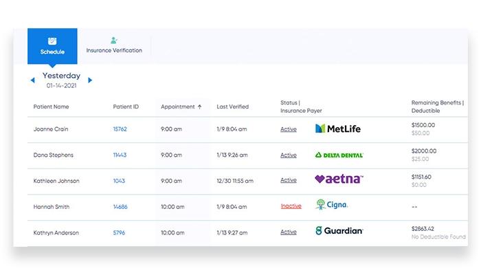Zuub Daily Appointments Schedule with Insurance Verification