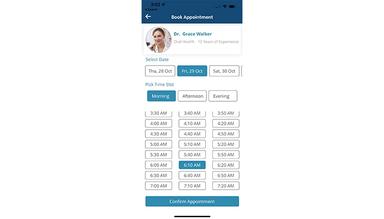 eDentra Mobile App Time Selection