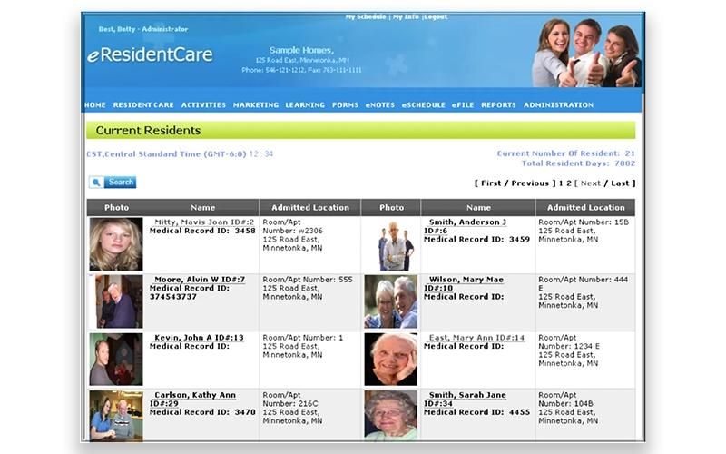 eResidentCare Residents list