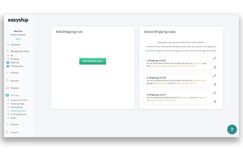 Easyship Shipping Rule