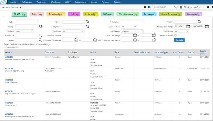 Work Order Management, Track Statuses