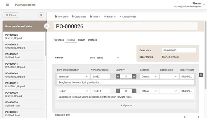 inFlow Inventory Purchase Order