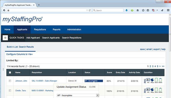 myStaffingPro Applicant Search and Update