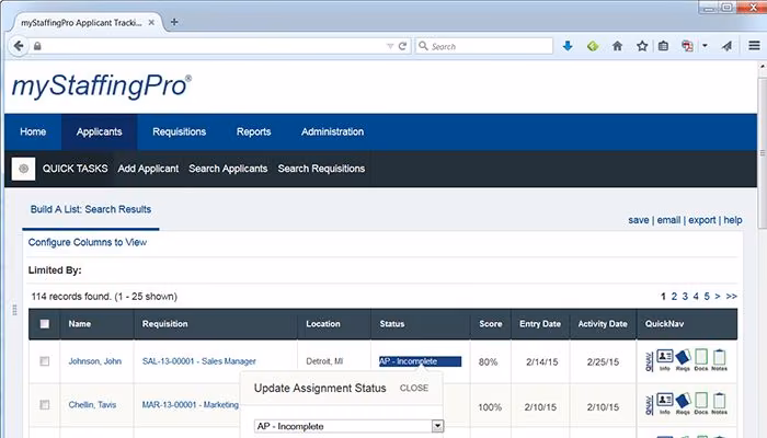 myStaffingPro Applicant Search and Update