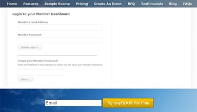 rsvpBOOK User login screen