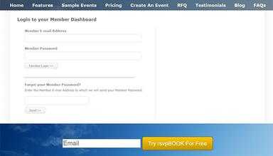 rsvpBOOK User login screen