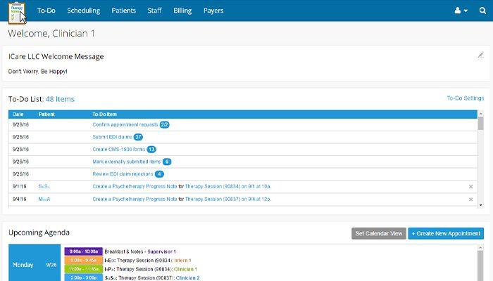 TherapyNotes EHR Welcome Page